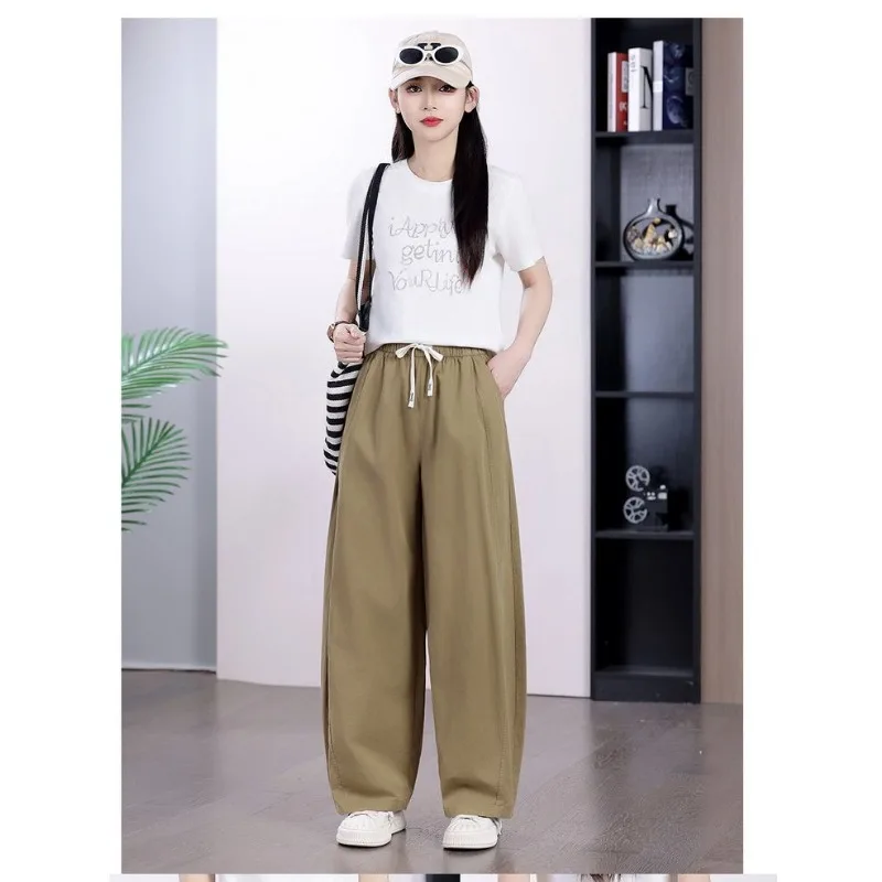 

Женские брюки с высокой талией и широкими штанинами, новые летние свободные тканые брюки