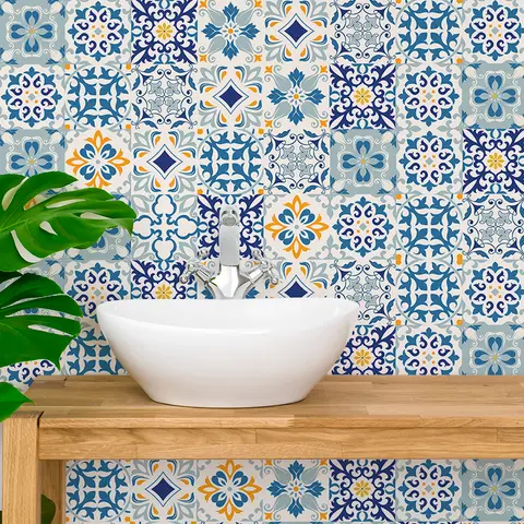 Moroccan Vintage Floral Tile Stickers, Self-Adhesive Moisture-Resistant, Removable Vinyl Home Decor for Kitchens, Bathrooms