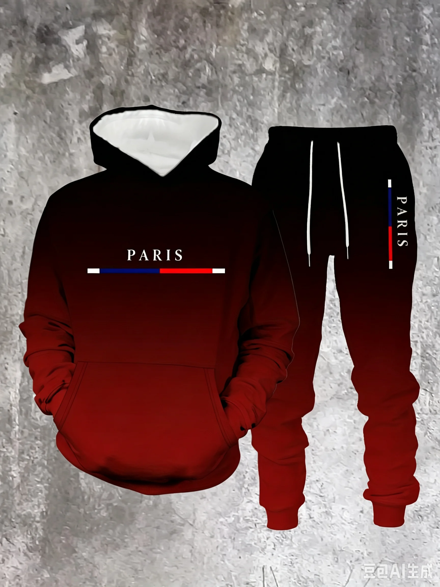 MEN'S 3D GRADIENT PARIS HOODIE SET – MODERN & STYLISH FOR EVERYDAY WEAR – FALL/WINTER SPORTSWEAR – TWO-PIECE SET (KIDS)