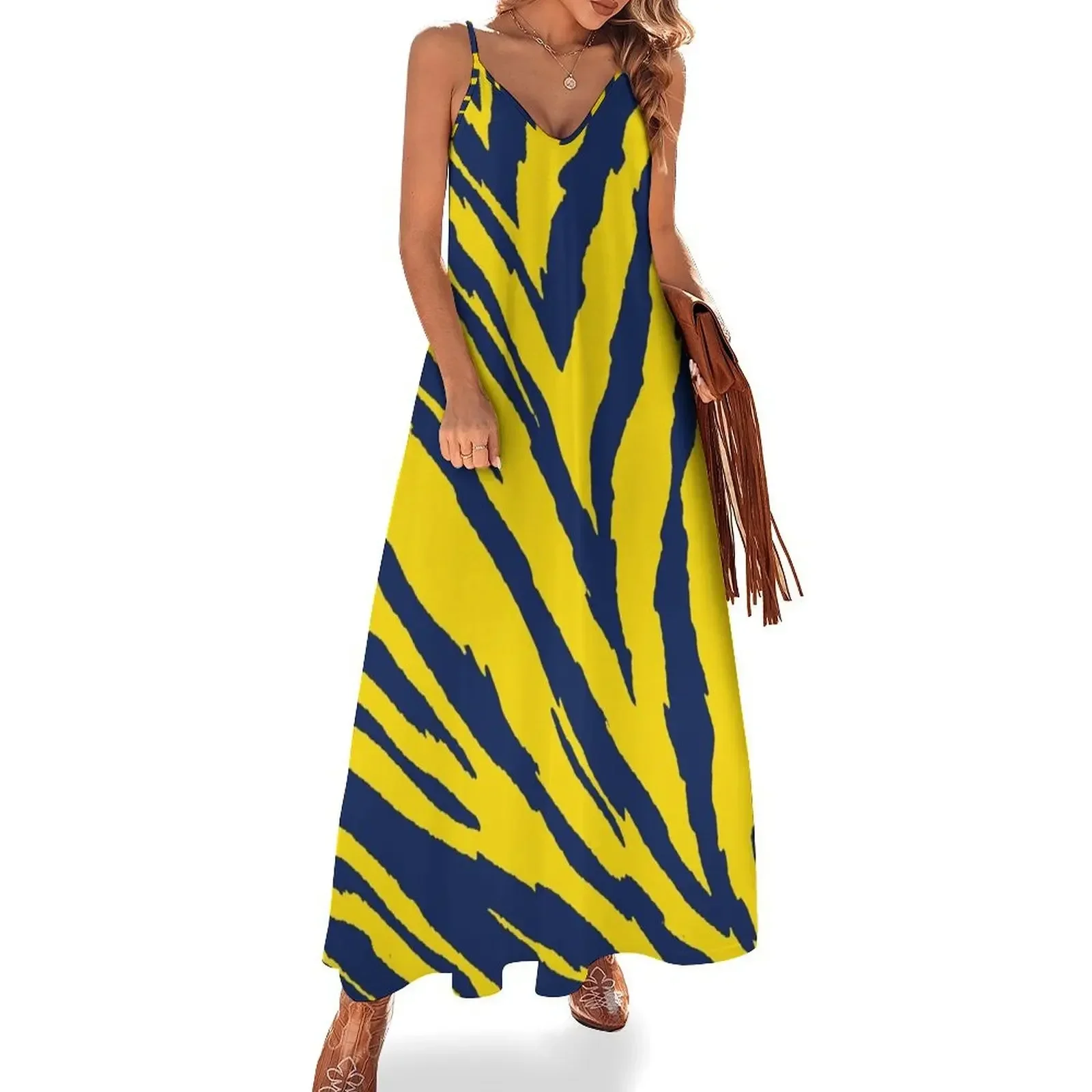 

Blue and Yellow Tailgate Swag - Claw Marks Sleeveless Dress sensual sexy dress for women Evening gown Dress