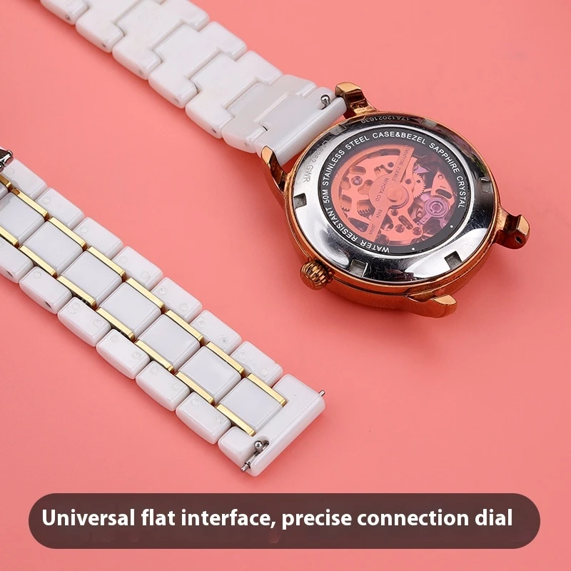 High Quality Pearl Ceramic Watch Strap For Women Men\'s Stainless Steel Ceramic Watch Chain 14 16 18 20 22mm Waterproof Bracelet