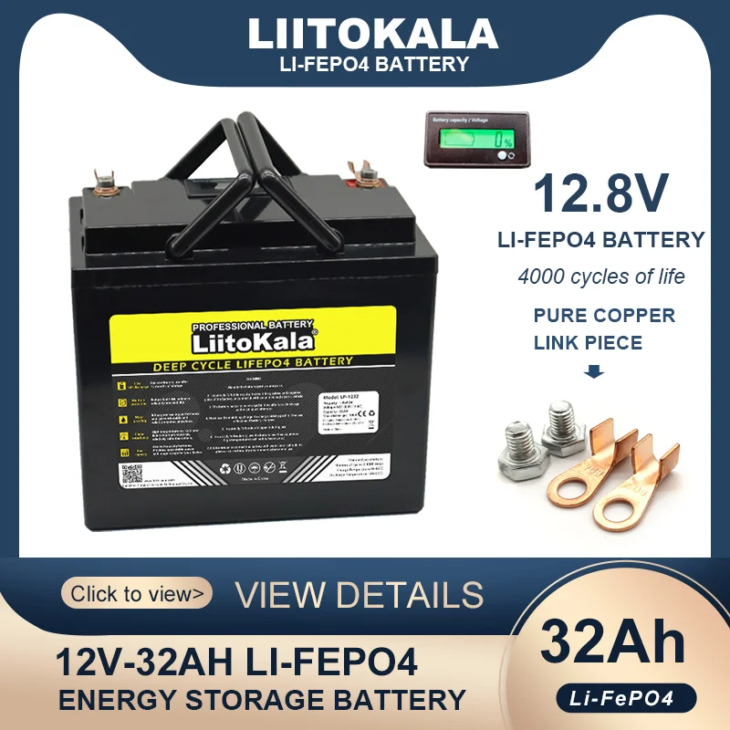 LiitoKala 12.8V 32AH LiFePO4 Battery pack 12V 14.6v with BMS Lithium Iron Phosphate Batteries Motorcycle ignition inverter Solar