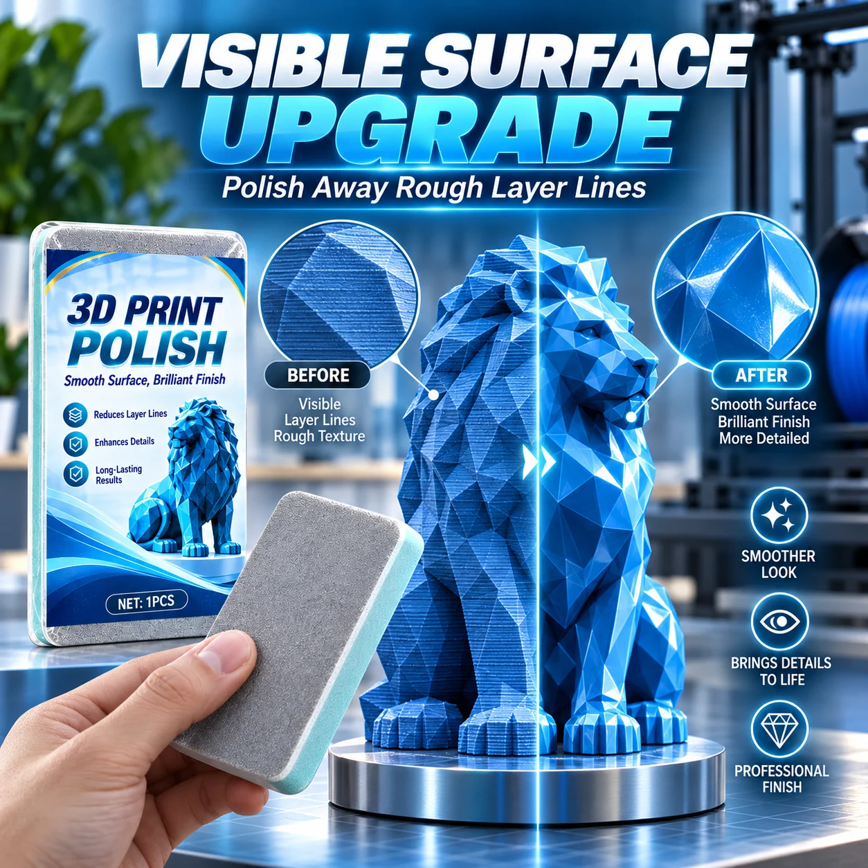 3D Printing Surface Finishing Polishing Pad Sponge| for PLA ABS PETG Resin Models,Surface Smoothing Tool for Layer Lines & Props