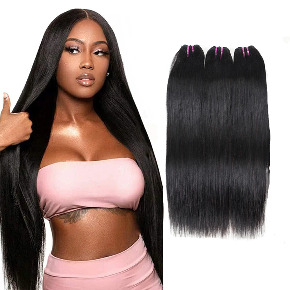 

Straight Human Hair Bundles with Closure Brazilian Hair Weave Bundles Lace Frontal Closure Remy Hair Extensions Tissage Cheveux