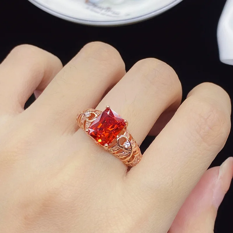 Fashion Fanta Color Zircon Hollow 925 Sterling Silver Plated with 18K Rose Gold Women's Engagement Party Ring - Jewelry