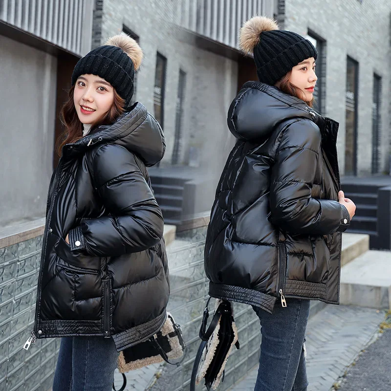 Winter Coat Women Glossy Parka Loose Hooded Down Jacket Brief Paragraph with Thick Jacket Coat Puffer Jackets Parkas Warm Outfit