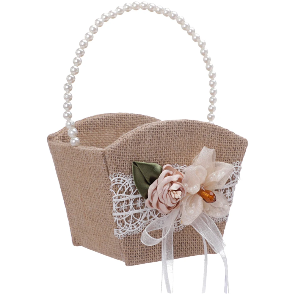 

Rustic Wedding Flower Basket Jute Woven Hampers H held Bridal Baskets for Gifts Storage Container Snack Small Gift