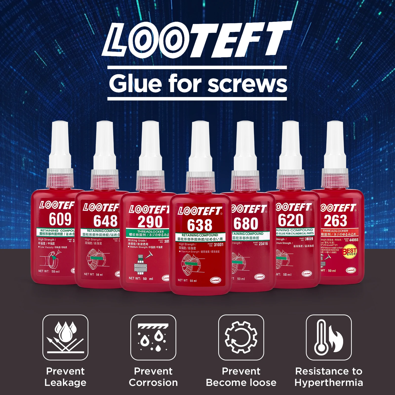 50ml Threadlocker Screw Glue Quickly Cured Thread Locking Agent Anaerobic Adhesive Corrosion-Resistant Anti-Loosening Glue