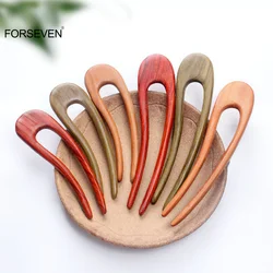 U-Shaped Hair Sticks Forks Wooden Handmade Chinese Cheongsam Clothes Hairpin Clips Hair Accessories Women Hair Styling Pins