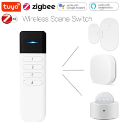 Tuya Zigbee Smart Scenario 4Keys Button Wireless Remote PIR Motion 1Key Scene Door Sensor Home Security for Alexa Google Home