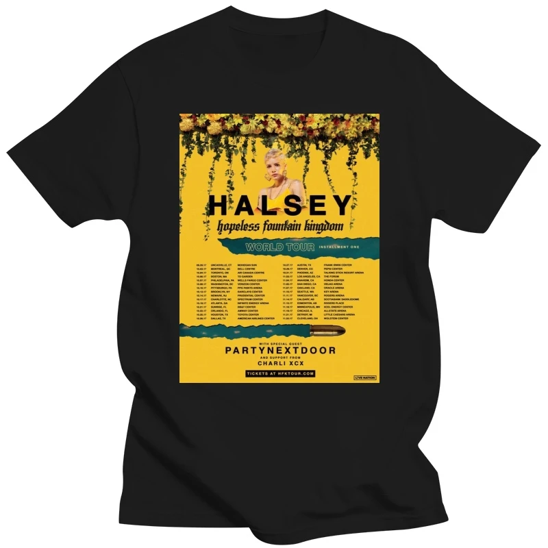 Limited Halsey Hopless Fountain Kingdom Tour Dates 2017 Black T-Shirt Size S-5XLFashion Summer Top Tee