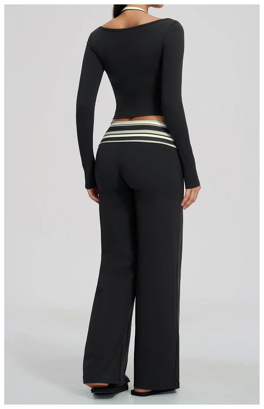 2-teiliges Yoga-Set, Damen-Trainingsanzug, modisches, gestreiftes Workout-Set, Gym-Shorts, Outfit, hochtailliert, Po-Lifting, lange Ärmel, Yoga-Kleidung – Detail 29