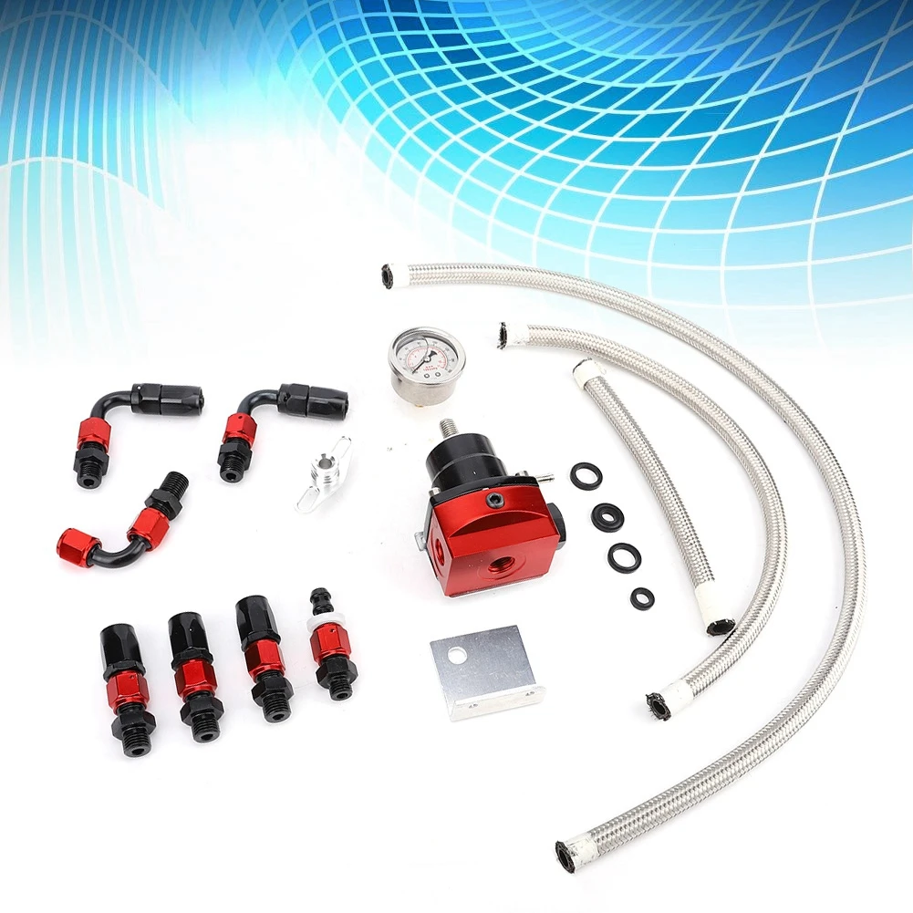 Fuel Pressure Regulator Kit  Adjustable Car Black Red Fuel Pressure Regulator Kit Oil 0-100psi Gauge Fuel Regulator