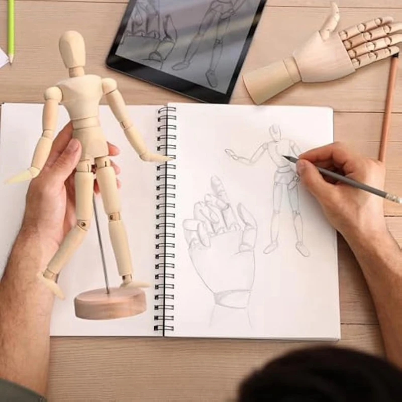 AS96-6Pack عارضة أزياء خشبية للفنان، 4.5/5.5/8/12 بوصة رسم نموذج لجسم نموذج اليد الخشبية 7 بوصة نموذج اليد اليسرى واليمنى