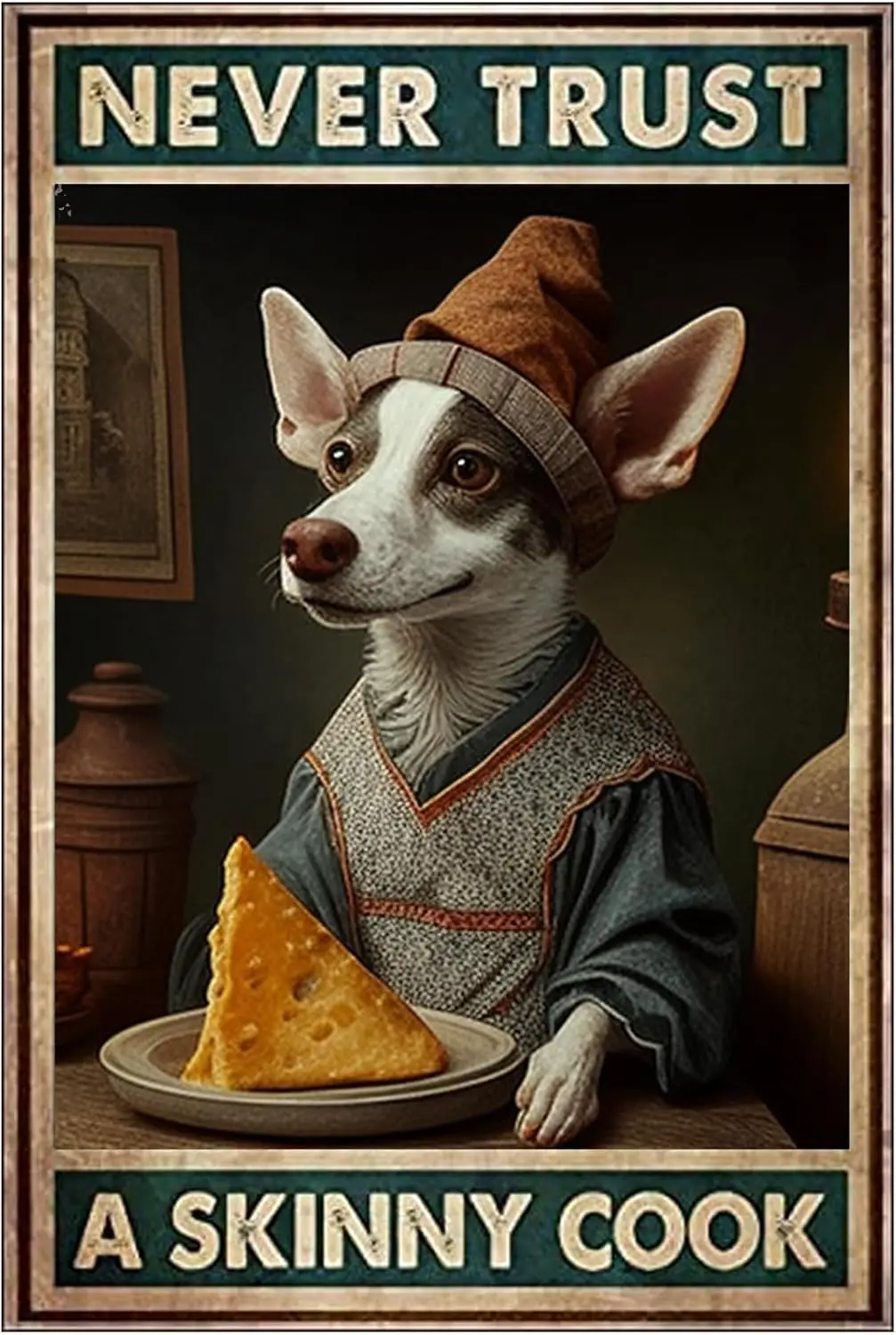 Y1,Skinny Cook Humor Metal Sign  - Never Trust Kitchen Wall Art for Dog Rooms, Classrooms ; Cheese Plaque Gifts-aluminum