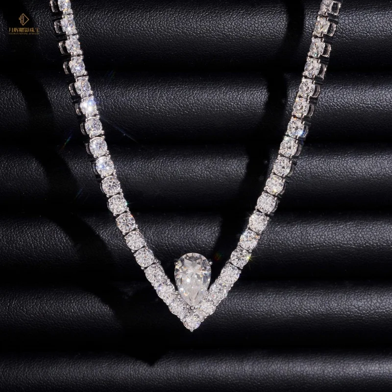 High Quality 4mm VVS D Moissanite 925 Silver Fine Hip Hop Jewelry Iced Pear Cut Tennis Chain Necklace Shining Jewelry GRA