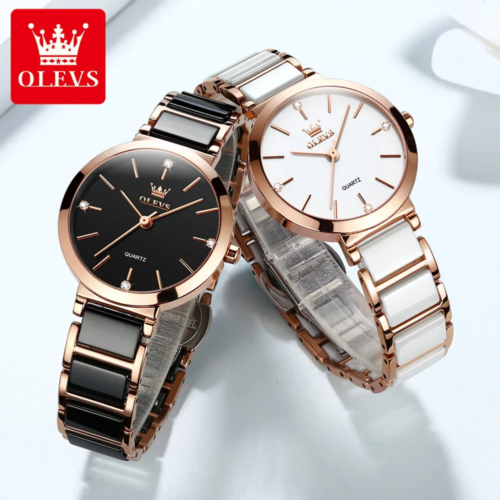 OLEVS Luxury Brand White Ceramic Watches Women Waterproof Scratchproof Japan Movement Quartz Wristwatches Exquisite Ladies Watch