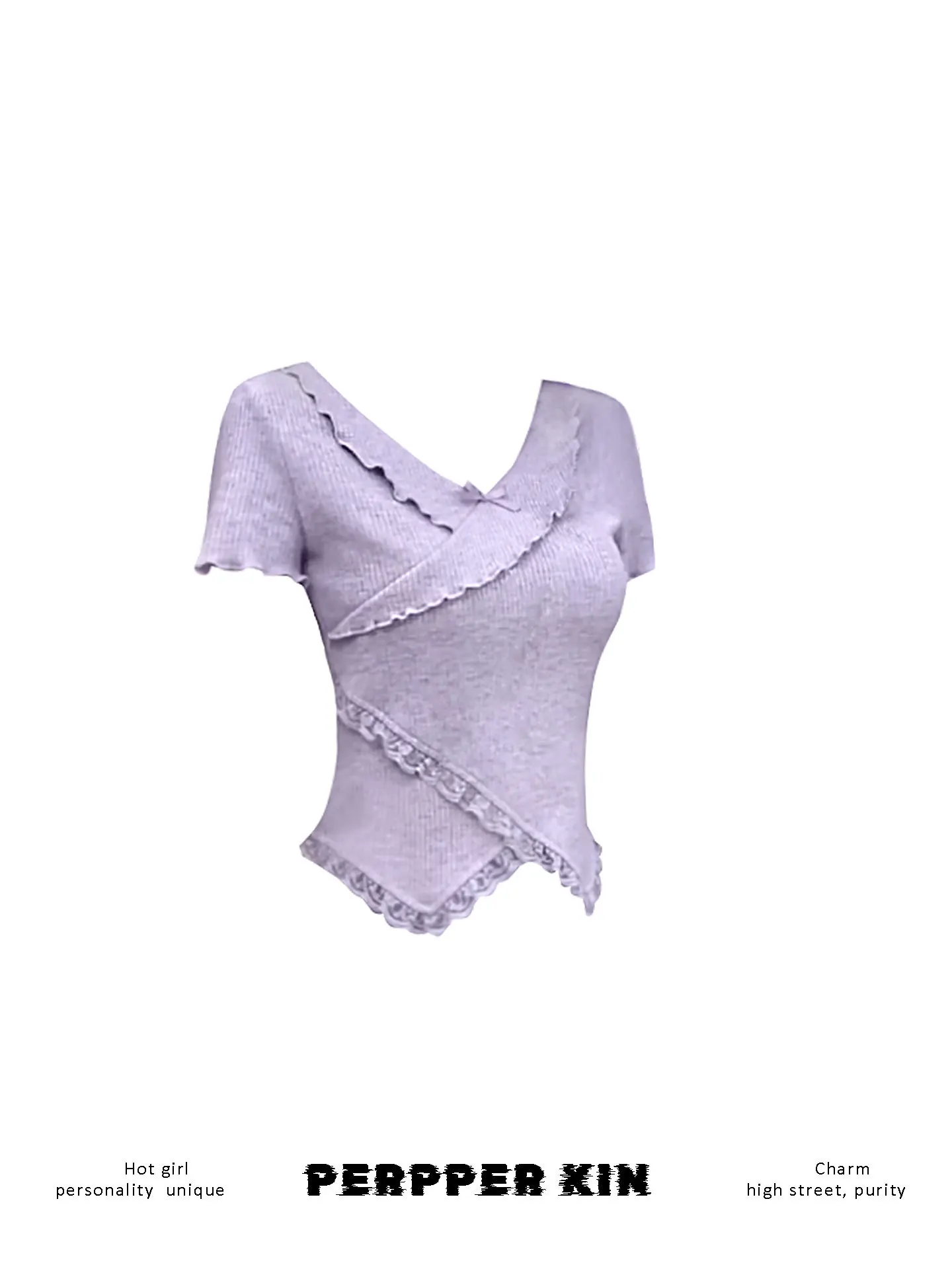 Retro Unique Cross V-neck Short Sleeve T-shirt Slimming Sweet Female Top Fashionable Girl's Summer Breathable Quick-drying Co...