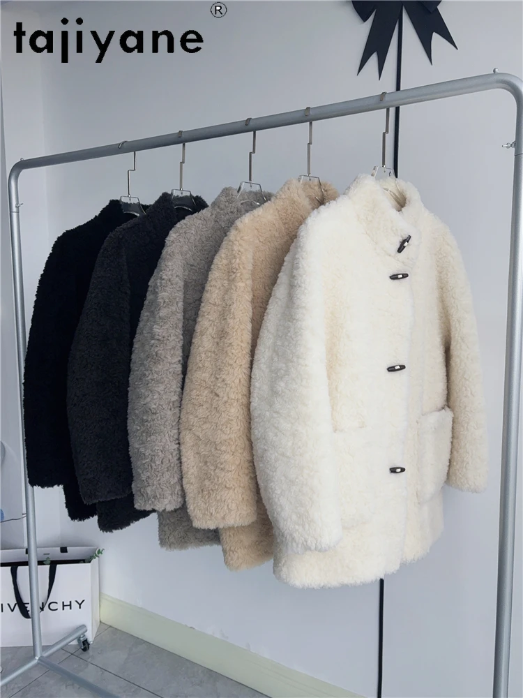 TAJIYANE 100% Natural Wool Coats for Woman Korean Style Stand Collar Sheep Shearing Jacket 2025 Winter Women Clothing шерсть