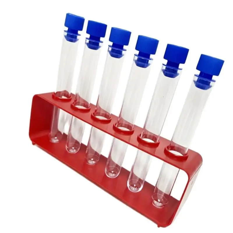31BA Plastic Science Test Tube and Rack Set for Viewing Liquids, Particles, Samples