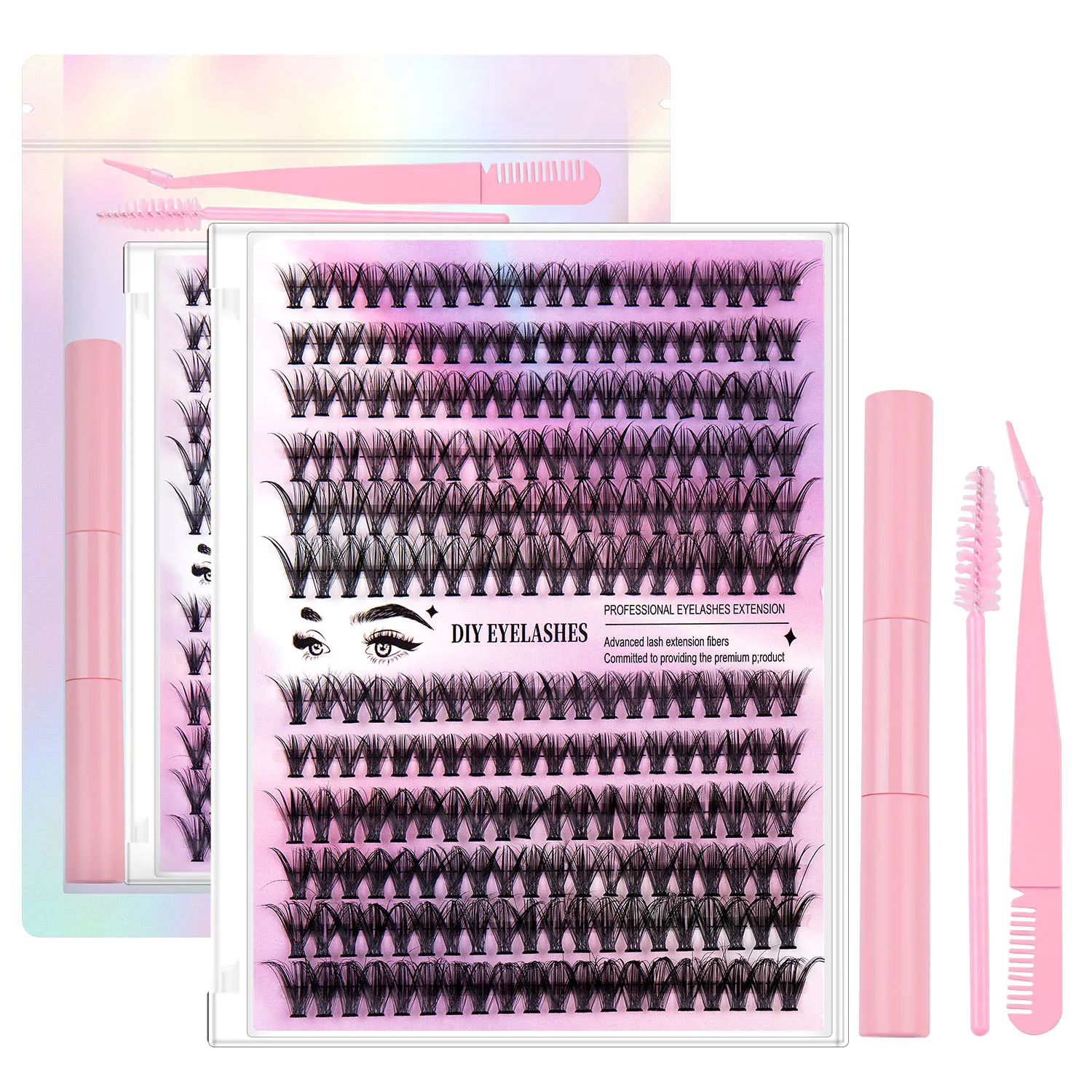 

PRAECLARUS 12Rows(240PCS) DIY Cluster Eyelash Extension Set With Bond&Seal 30P mix 40P D Curl 9-16mm Mixed Lashes Extension Long