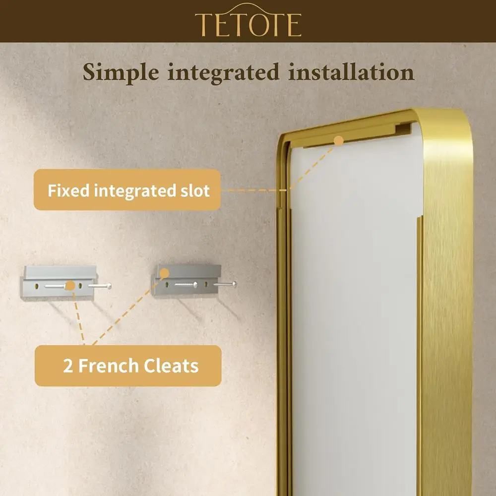 مرآة زينة من الزجاج المقسى مقاس 40 × 30 بوصة مع إطار ذهبي مصقول، قابلة للتثبيت على الحائط لغرف مختلفة #6