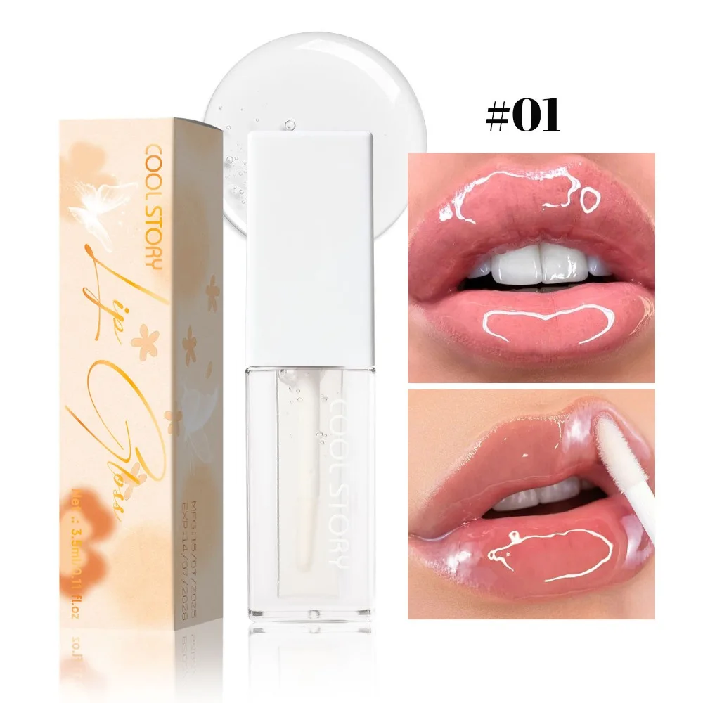 Óleo Labial Transparente com Glitter 6 Cores Efeito Volumizador Hidratante Brilho Gelatinoso Não Pegajoso para Maquiagem Diária, Festas e Noites de Gala Feminina