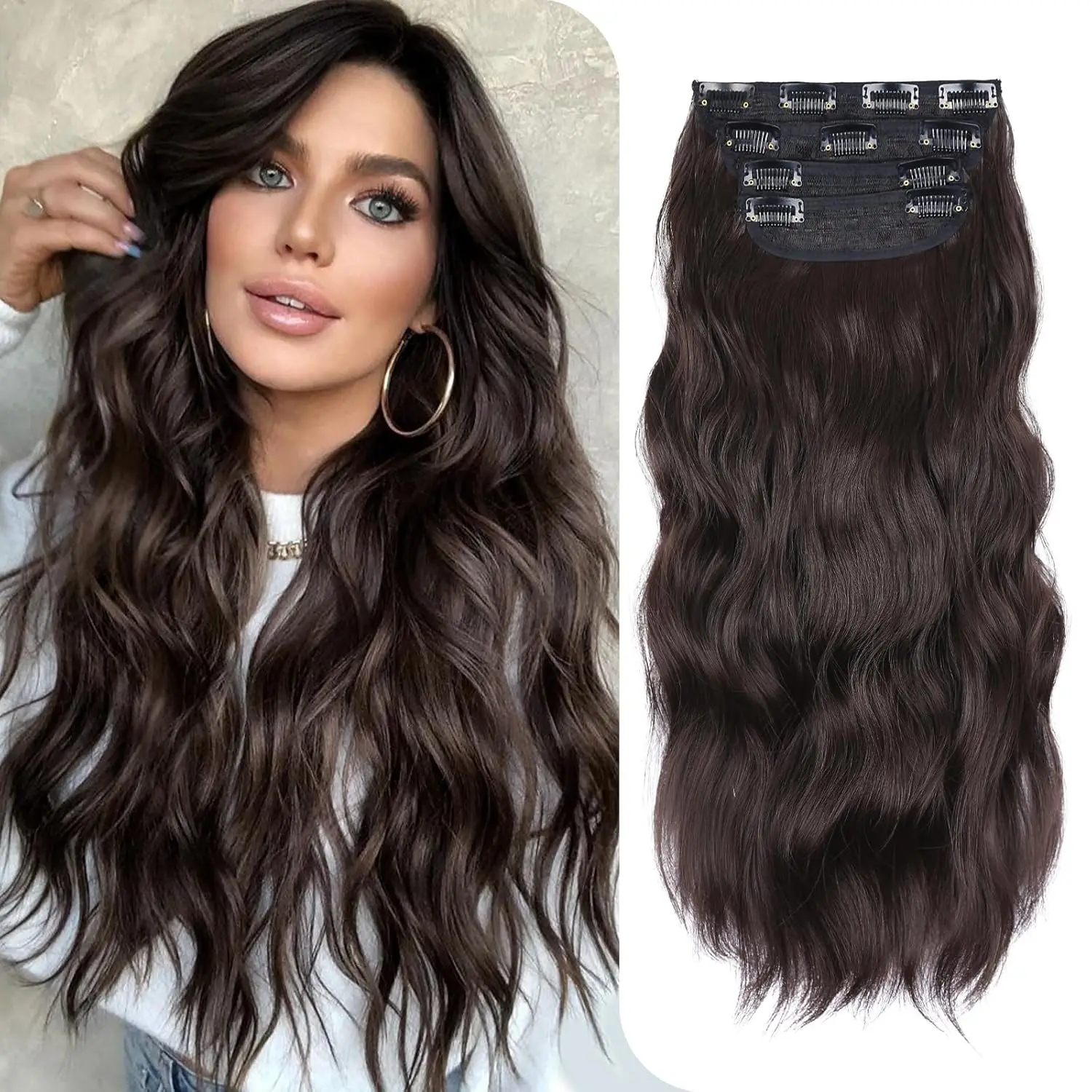 

20 Inch Clip on Hair Extensions for Women 4PCS Long Wavy Clip in Synthetic Hair Extensions for Daily Wear