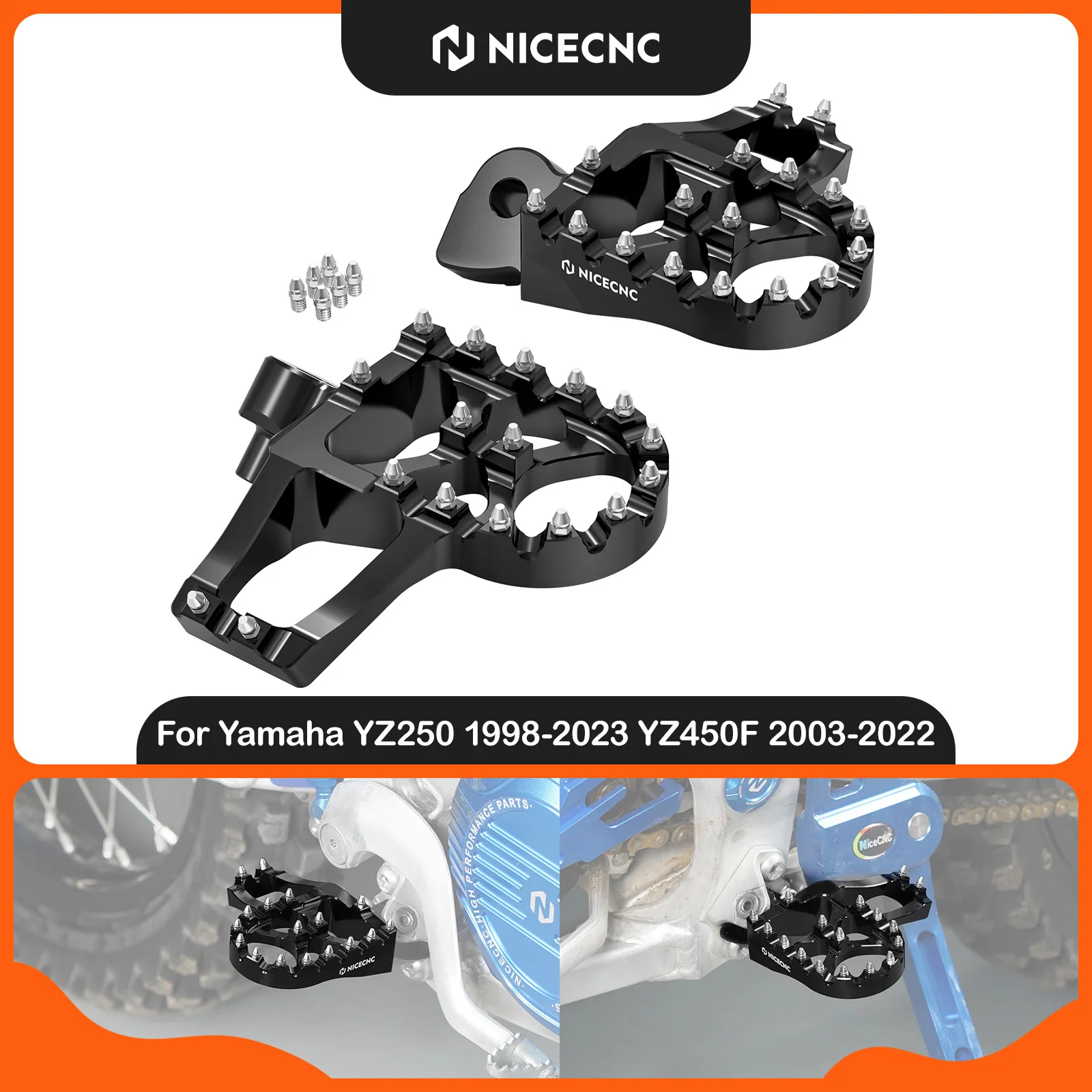 NICECNC For Yamaha YZ250 1998-2023 Motorcycle Forged Foot Pegs Footrests For Yamaha YZ125 1997-2023 YZ250F YZ450F Aluminum