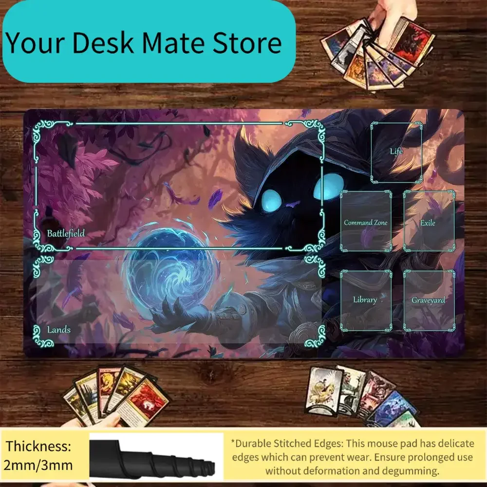 

Игровой коврик Magic Card Playmat с уникальным дизайном: магический черный кот в стиле аниме, коврик для MTG, игровые коврики для коллекционирования, настольный коврик, коврик для Commander Battle.