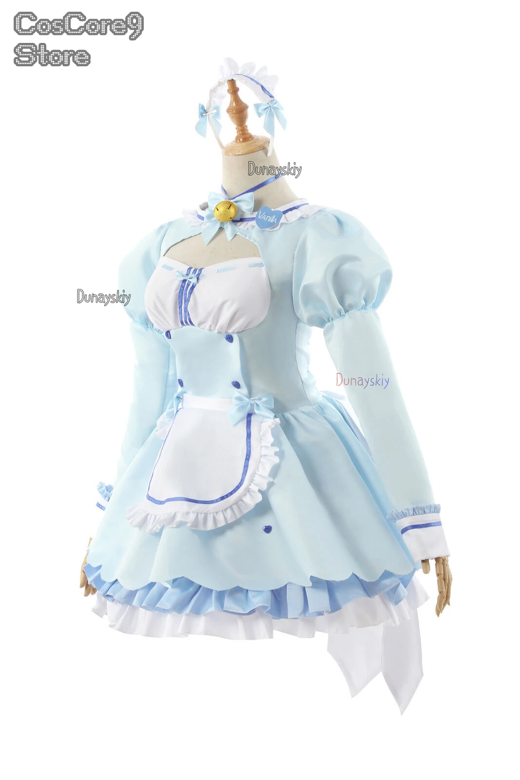 Kostium Cosplay Chocola Nekopara, Peruka, Strój Vanilla, Kostium Kotka-Pokojówki, Spódnica Lolita, Uroczy Różowo-Niebieski Kolor — zdjęcie 6