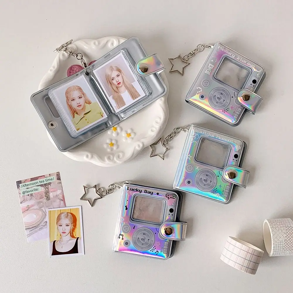 New Hollow Color Mini Photo Album with Keychain PVC Photo Card Holder Small Card Storage Book