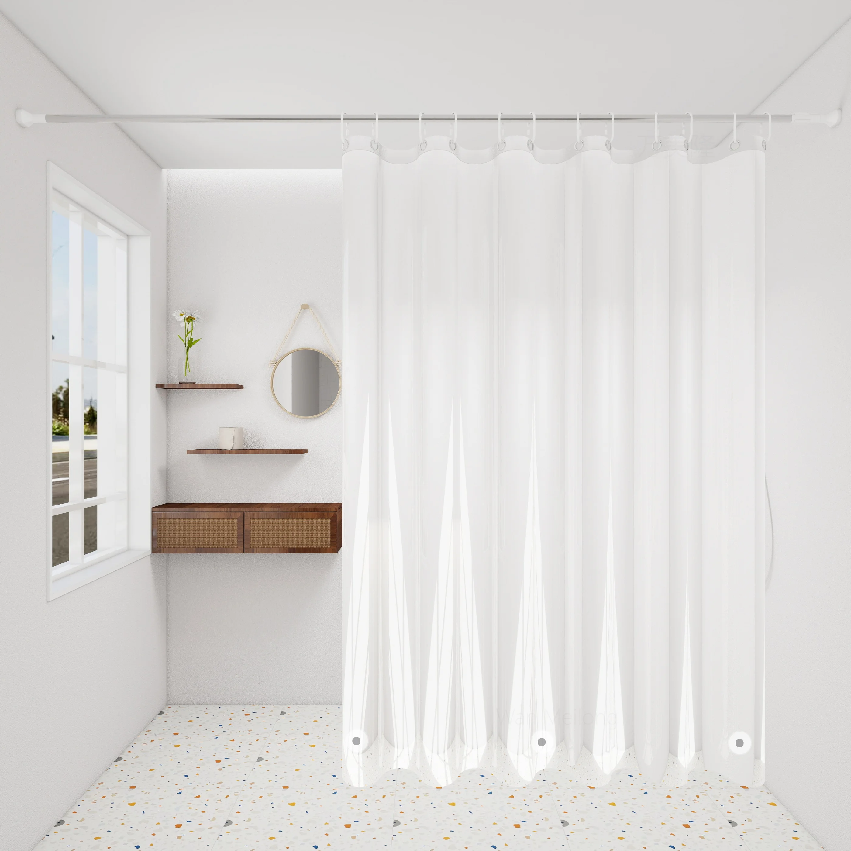 The Transparent Magnet Dry-Wet Separation Partition Shower Curtain Is Transparent and the Weighted Magnet Does Not Float