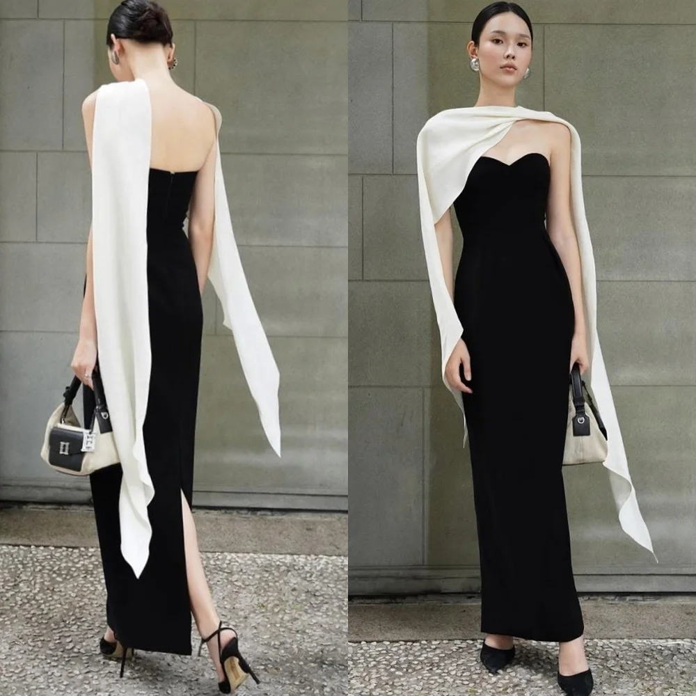 

Customized Classic Black Jersey Evening Dress Exquisite Sweetheart Sleeveless Celebrity Gowns Luxury Sweep Train Prom Dress
