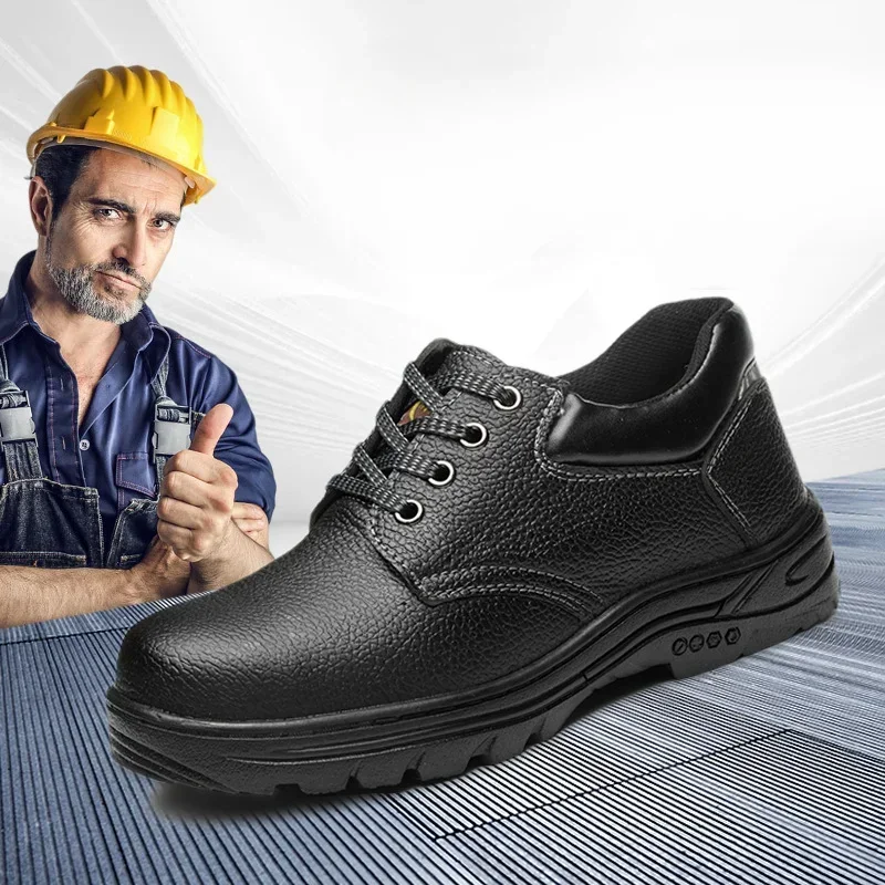 Steel-toe Labor Protection Work Shoes Microfiber Leather Breathable Rubber Sole Four-season Construction Site Protection