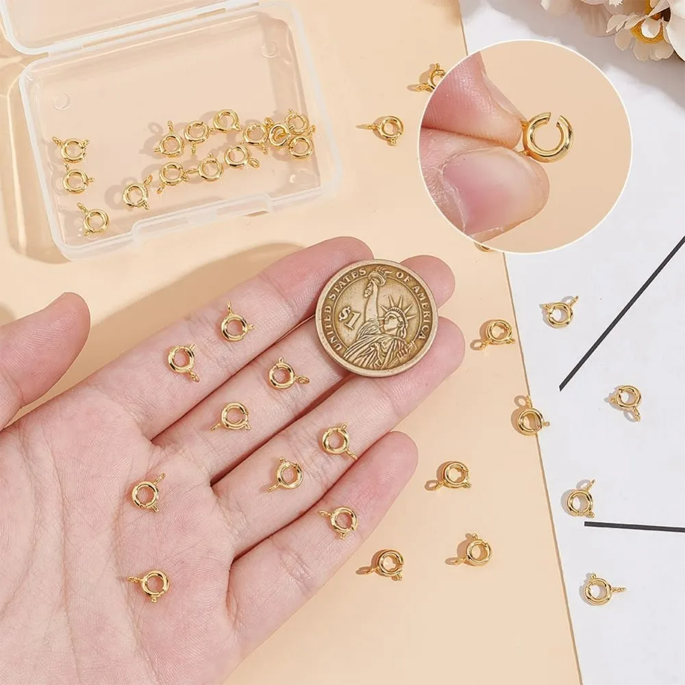 40pcs Real 18K Gold Plated Spring Ring Clasps 6mm Necklace Bracelet Connector Clasps Mini Metal Spring Ring Clasps making kit