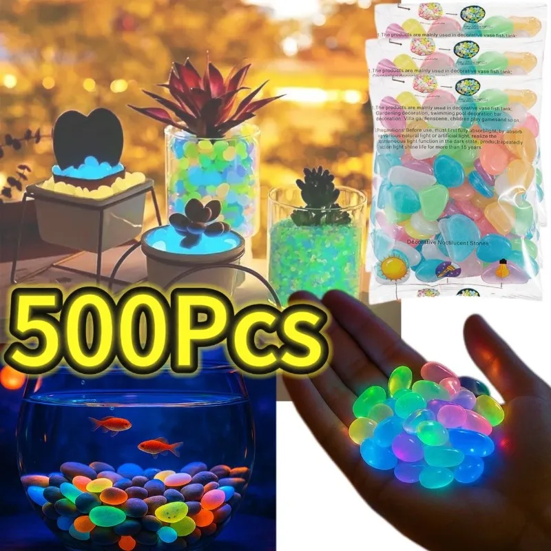 100-500pcs Glowing Garden Pebbles Glow in the Dark Non Toxic Reusable Luminous Stones For Garden Patio Aquarium DIY Decoration