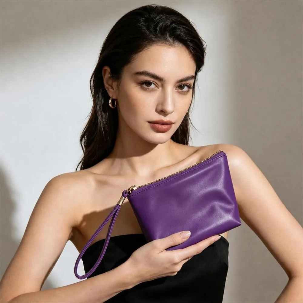 Fashionable PU Leather Makeup Bag Square Shape Waterproof Clutch Bag Large Capacity Camera Storage Bag for Women & Men