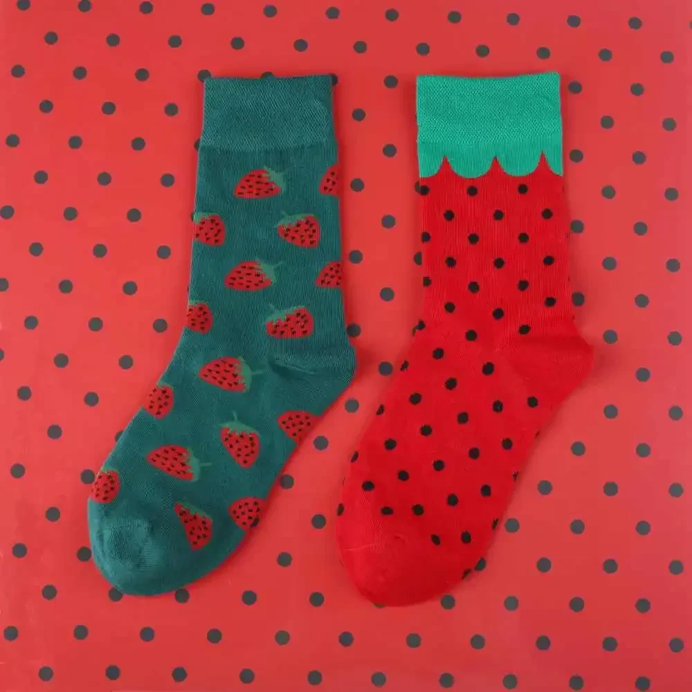 Chaussettes en coton pour femmes, lot de 6 paires, fruits, producteurs de singes, poulet, mode, mignon, Kawaii, marée colorée, dessin animé, drôle