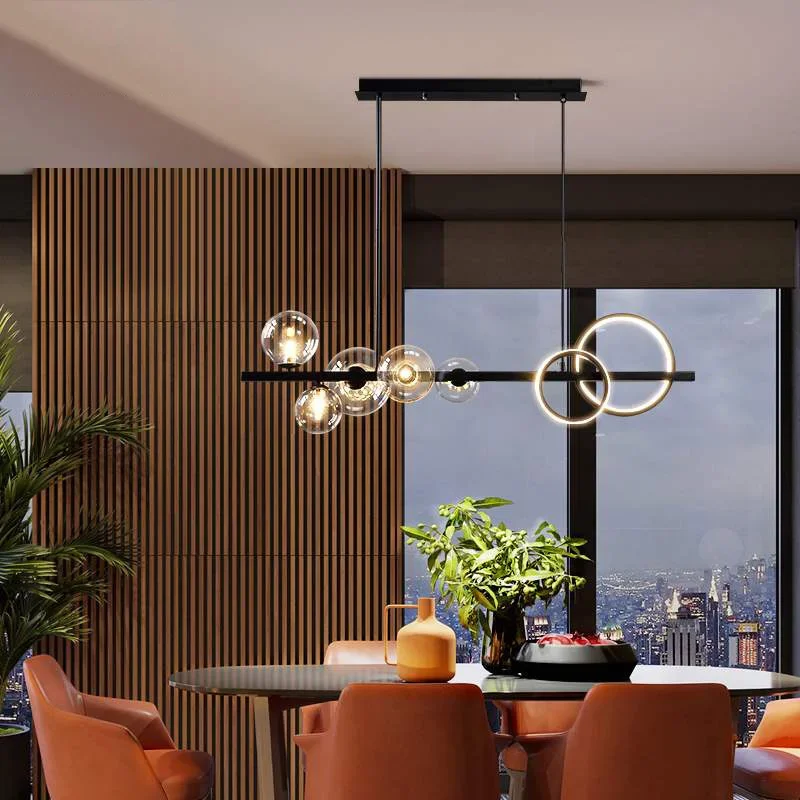 Plafonnier LED noir au design nordique moderne, éclairage d'intérieur, luminaire décoratif de plafond, idéal pour une cuisine, un salon ou une table