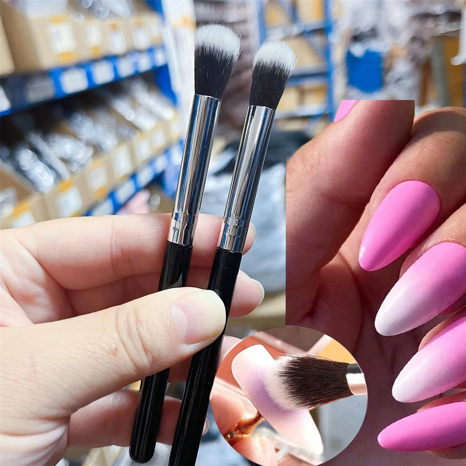 2Pcs Ombre Nail Art Brush Set Soft Bristles Brush Painting Drawing Brushes UV Gel Gradient Nail Art Brush Pen DIY Manicure Tools