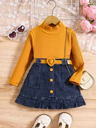 Girls Clothes Sets Spring Autumn 2024 Children Long Sleeve T-shirts Skirts 2pcs Denim Dress Suit For Baby Outfits Kids 5 6 Years