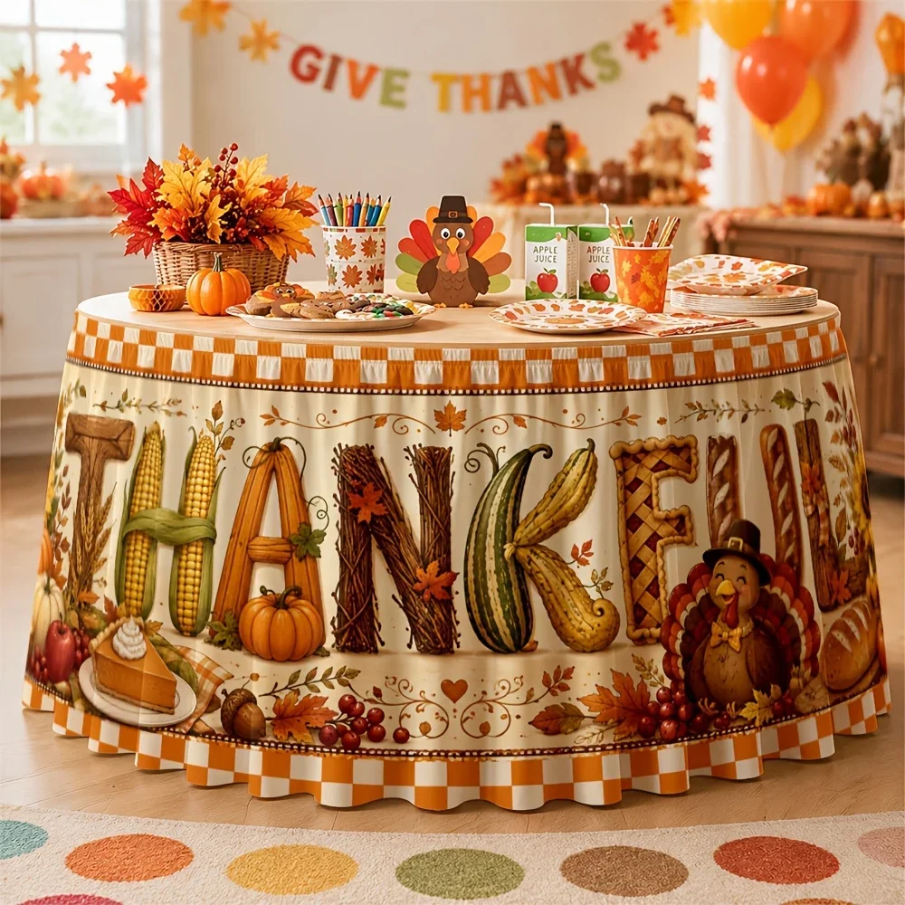 One tablecloth for autumn harvest Thanksgiving dinner party, kitchen, dining room, picnic, outdoor celebration, festival