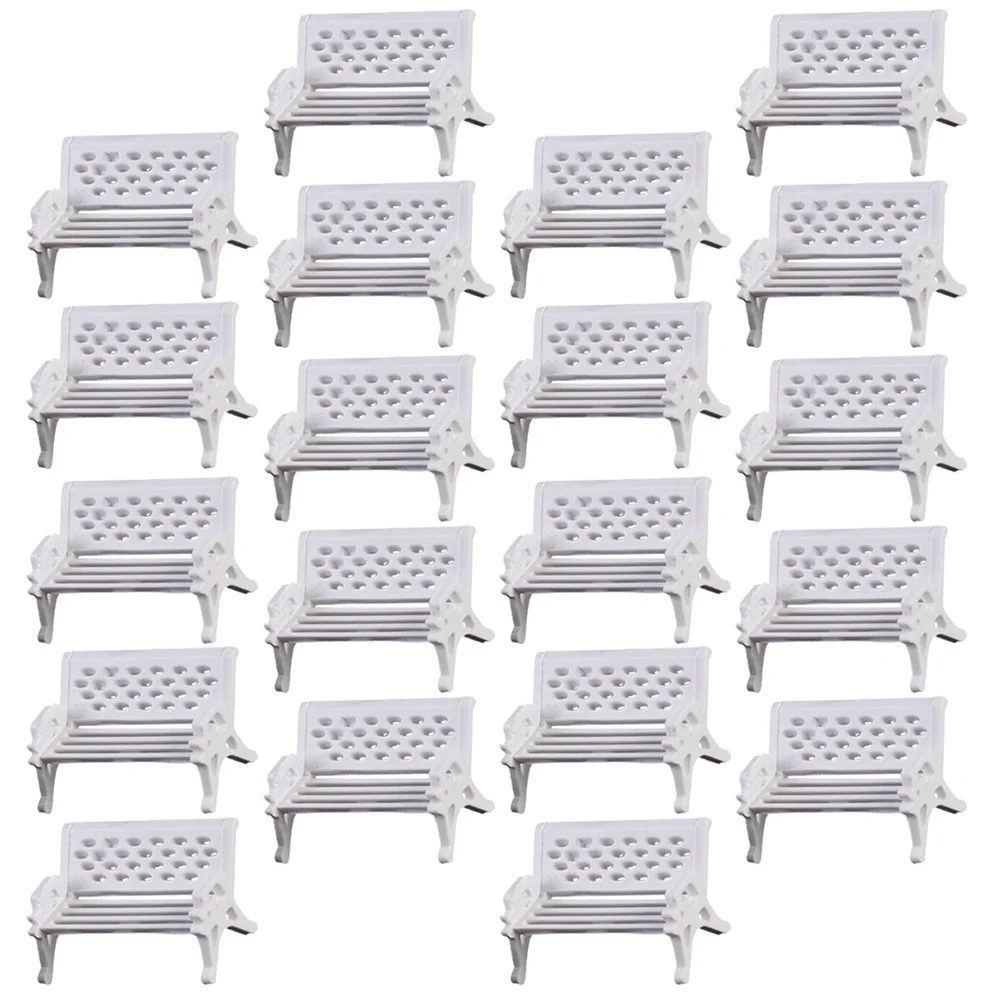 20 Pcs Tiny Homes Park Chair Decoration Bench for Mini House Toy Room Miniature Scene Layout Props White Micro Benches Toddler