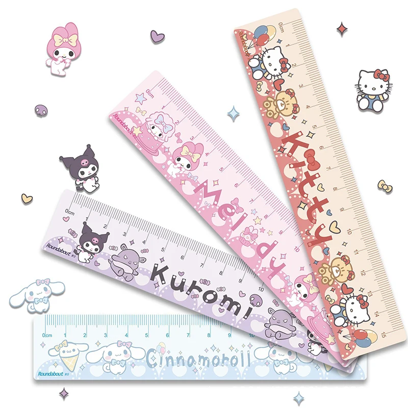 

4pcs Sanrio 15cm Ruler Hello Kitty Kuromi Cinamonroll student measure tool Multi functional Ruler School supplies Stationery