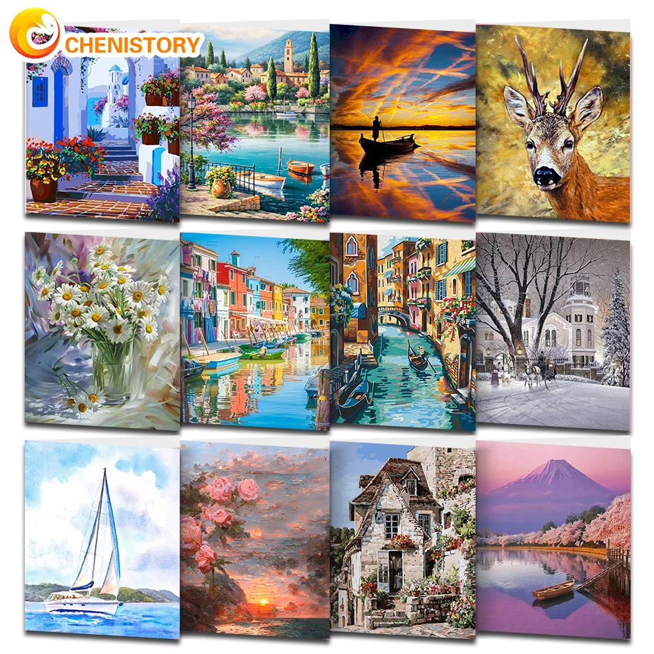 

CHENISTORY 60x75 Paint By Numbers Kit Handpaint On Canvas Scenery Frameless For Adults Acrylic Painted Home Decoration Wall Art