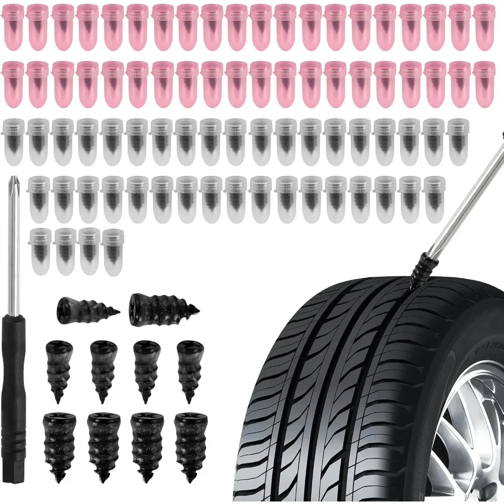 Puncture Repair Kit for Car Vacuum Tire Repair Screws, Quick Fix Self-Service Tire Repair Nails for Flat Tires With Screwdriver