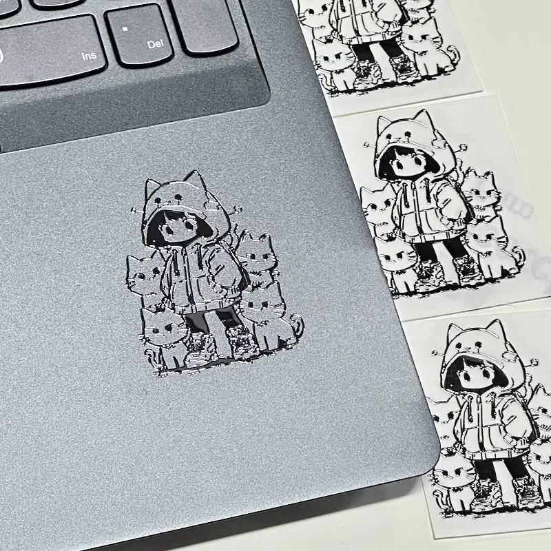 Waterproof 3D Metal Stickers: Girl & Cat - usage example