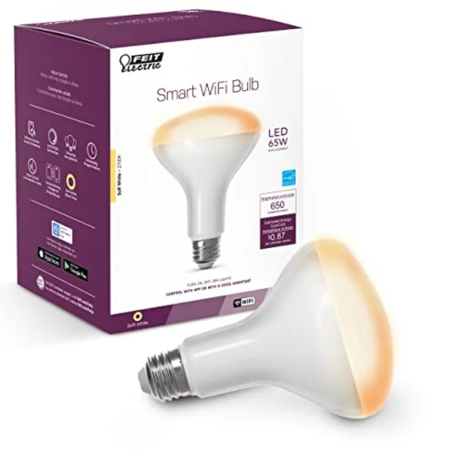 

BR30/927CA/AG 65W Equivalent WiFi Dimmable, No Hub Required, Alexa Google Assistant BR30 Smart LED Light Bulb, 5" H x 3.72" D