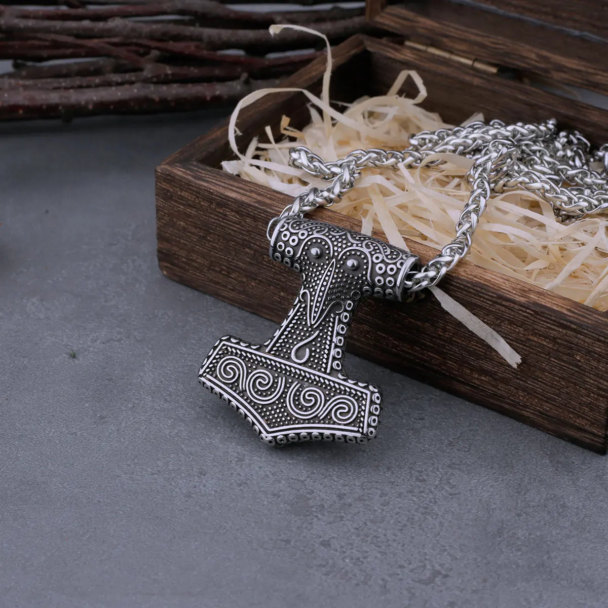 Nordic Viking Thor\'s Hammer Mjolnir Raven Necklace Men\'s Anchor Amulet Pendant Viking Stainless Steel Jewelry Gift Dropshipping